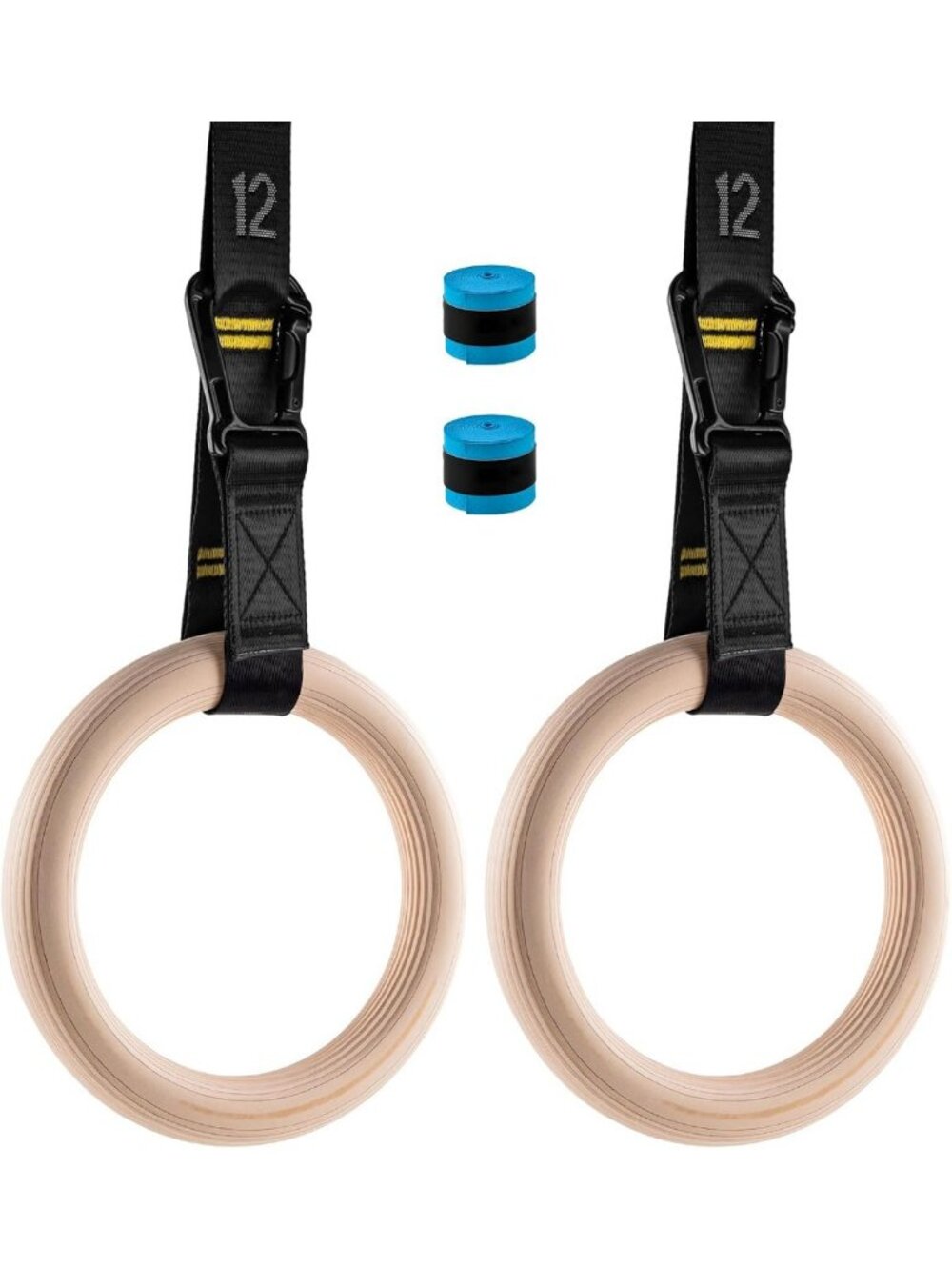 Adjustable Wooden Gym Rings with 9ft Double-Layer Straps - Perfect for Home